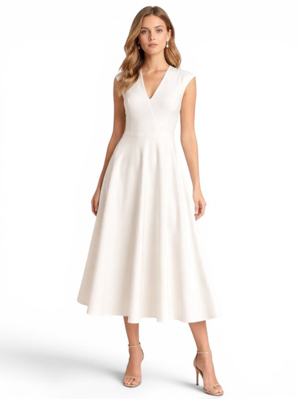 L.K. Bennet London Cream Ivory White DR Kimmi Full Midi Skirt Dress NWT New 8